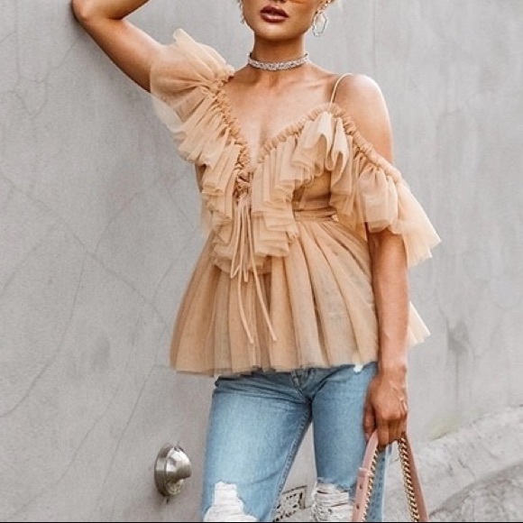 Nude Tulle Ruffle Top - Picture 2 of 4